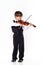 Red-haired preschooler boy with violin