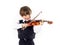 Red-haired preschooler boy with violin