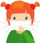 Red-haired sick girl with flu mask