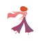 Red-haired woman walks in wide summer trousers. Vector illustration on white background.