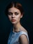 red-haired woman in white dress posing attractive studio look