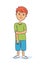 Red haired young schoolboy flat portrait on white