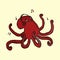 Red hand-drawn octopus listening to music