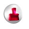 Red Handle broom icon isolated on transparent background. Cleaning service concept. Silver circle button.