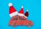 Red handmade car delivery with Christmas hats