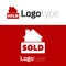 Red Hanging sign with text Sold icon isolated on white background. Sold sticker. Sold signboard. Logo design template