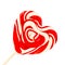 Red hart shape candy on a stick