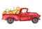 Red harvest truck with pumpkins Thanksgiving watercolor illustration