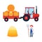 Red harvesting tractor with semi-trailer and hay bale icon sign