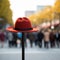 Red hat pops on pole, a standout in bustling crowd