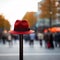 Red hat pops on pole, a standout in bustling crowd