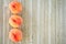 Red Haven peaches on rustic background