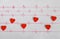 Red heart ball on paper heart sign wave