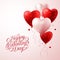 Red Heart Balloons Flying with Love Pattern and Happy Valentines Day Text