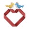 Red heart and bird recycled paper craft