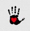Red heart in black palm print on transparent