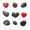 Red heart black stones Love Valentines Day Flat lay background