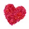 Red heart built of peony petals.