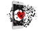 Red heart burst out of the smartphone.