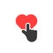 Red heart button like finger pressed