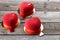 Red heart cacke desserts on wooden background. dessert for breakfast on Valentine`s Day