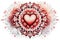 Red heart in the center of the mandala on a white background. Abstract illustration Valentines Day Heart. Generative AI