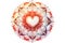 Red heart in the center of the mandala on a white background. Abstract illustration Valentines Day Heart. Generative AI
