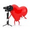Red Heart Character Mascot with DSLR or Video Camera Gimbal Stabilization Tripod System. 3d Rendering