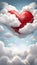 Red heart in clouds cute and pretty lovely illustration