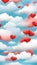 Red heart in clouds cute and pretty lovely illustration