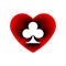 Red Heart clubs suit icon. A symbol of love. Valentine s day with sign playing card suits. Flat style design, logo. Frame