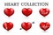 Red heart collections. Set of six realistic hearts isolated on white background. 3d icons. Valentine s day vector illustration.