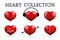 Red heart collections. Set of six realistic hearts isolated on white background. 3d icons. Valentine s day vector illustration.