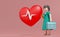 Red heart with electrocardiogram and doctor in pink background ,health love concept ,3d illustration or 3d rendering