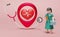 Red heart with electrocardiogram and stethoscope and doctor in pink background ,health love concept ,3d illustration or 3d