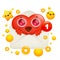 Red heart emoji 3d smile face cartoon character inside envelope. New message emoticon card