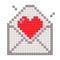 Red heart in envelope with pixel brick blocks toy. Vector cartoon icon illustration