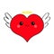 Red heart face head icon set. Devil Angel Evil amour.