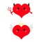 Red heart face head icon set. Devil Angel Evil amour. Trident horn wing nimbus. Cute cartoon kawaii character. Happy Valentines da