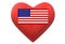 A red heart with the flag of United States of America within against a white backdrop