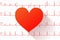 Red heart flat icon on typical human electrocardiogram graph with marks