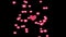 Red heart with flying small icons for social networks on a black background. Animation overlay background