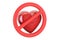 Red heart with forbidden sign, 3D rendering