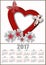 Red heart frame with butterfly and flowers 2017 calendar