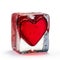 A red heart frozen inside an ice cube