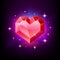 Red heart gemstone, garnet or ruby in the shape of a heart. Glittering gemstone icon on black background vector