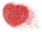 Red heart glitter.Heart shape particles.Heart with red sparkles.