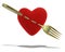 Red heart with gold fork