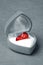 Red heart in grey velvet box