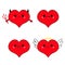 Red heart head face emotion icon set. Devil Angel Evil Amour. Trident horn wing nimbus. Cute cartoon kawaii character. Happy Valen